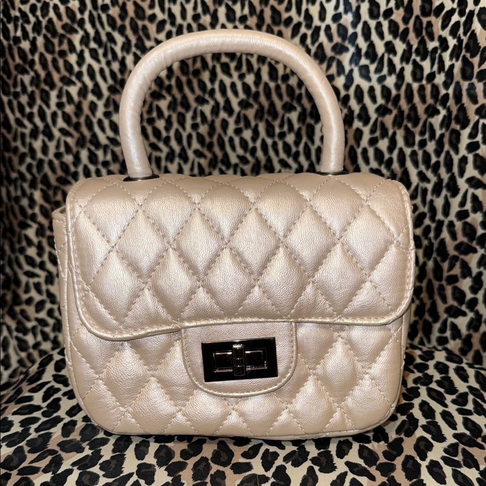 Chic Cream Mini Quilted Bag with Top Handle